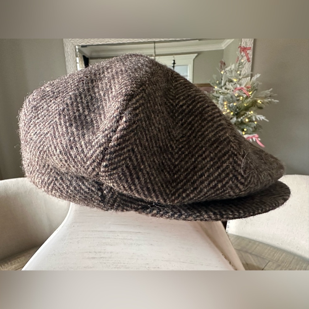 Vtg Eddie Bauer Harris BrownTweed Earflap Wool Thinsulate Hat Cap Cabbie Newsboy